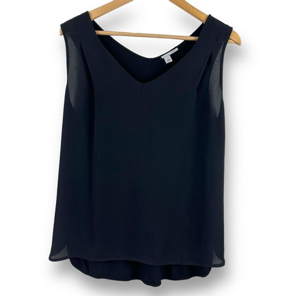 Halogen Women's S Sleeveless V-Neck Tank Top Black Hi Low Minimalist Layering‎